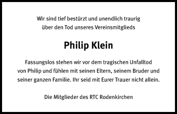 Anzeige von Philip Klein von Kölner Stadt-Anzeiger / Kölnische Rundschau / Express