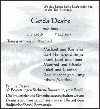 Anzeige von Gerda Desire von  Schlossbote/Werbekurier 