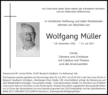 Anzeige von Wolfgang Müller von Kölner Stadt-Anzeiger / Kölnische Rundschau / Express