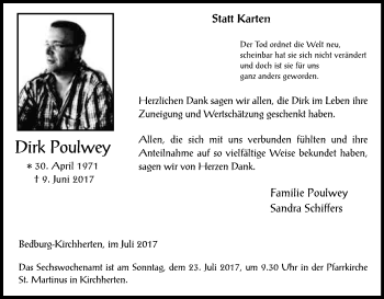 Anzeige von Dirk Poulwey von Kölner Stadt-Anzeiger / Kölnische Rundschau / Express