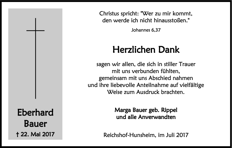  Traueranzeige für Eberhard Bauer vom 08.07.2017 aus Kölner Stadt-Anzeiger / Kölnische Rundschau / Express