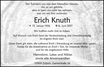 Anzeige von Erich Knuth von  Blickpunkt Euskirchen 