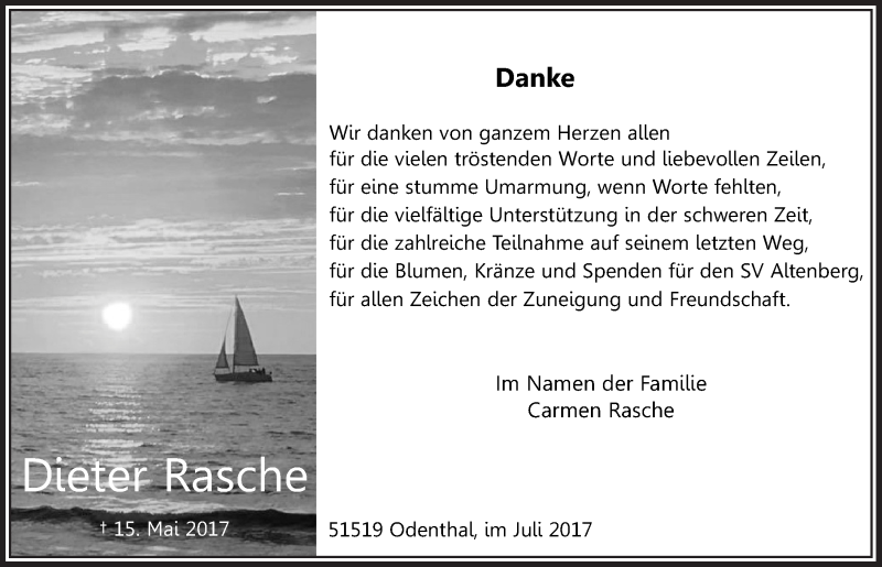 Traueranzeige für Dieter Rasche vom 05.07.2017 aus  Bergisches Handelsblatt 