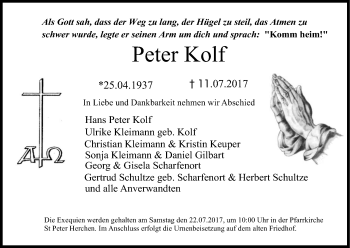 Anzeige von Peter Kolf von Kölner Stadt-Anzeiger / Kölnische Rundschau / Express