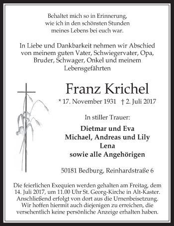 Anzeige von Franz Krichel von  Werbepost 