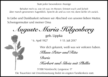 Anzeige von Auguste Maria Hilgenberg von  Lokalanzeiger 