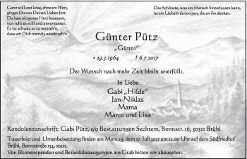 Anzeige von Günter Pütz von  Schlossbote/Werbekurier 