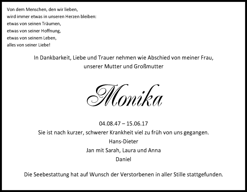  Traueranzeige für Monika Heller vom 08.07.2017 aus Kölner Stadt-Anzeiger / Kölnische Rundschau / Express
