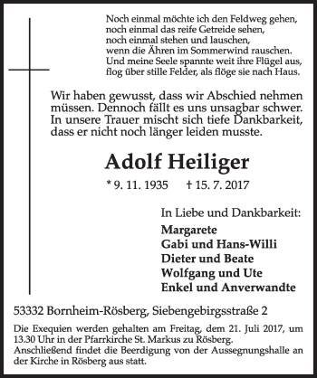 Anzeige von Adolf Heiliger von  Schlossbote/Werbekurier 