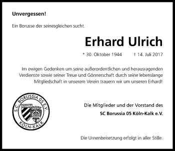 Anzeige von Erhard Ulrich von Kölner Stadt-Anzeiger / Kölnische Rundschau / Express