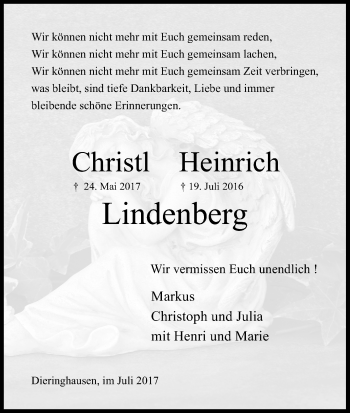 Anzeige von Christl und Heinrich Lindenberg von Kölner Stadt-Anzeiger / Kölnische Rundschau / Express