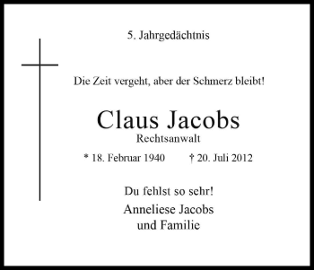 Anzeige von Claus Jacobs von Kölner Stadt-Anzeiger / Kölnische Rundschau / Express