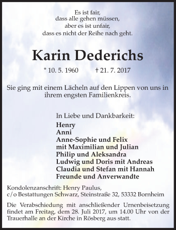 Anzeige von Karin Dederichs von  Schaufenster/Blickpunkt 