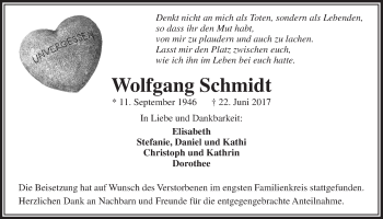 Anzeige von Wolfgang Schmidt von  Lokalanzeiger 
