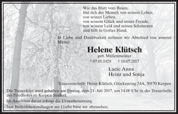 Anzeige von Helene Klütsch von  Sonntags-Post 