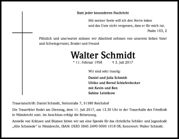 Anzeige von Walter Schmidt von Kölner Stadt-Anzeiger / Kölnische Rundschau / Express