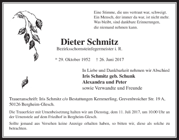 Anzeige von Dieter Schmitz von  Werbepost 