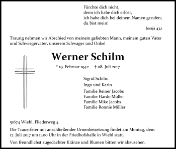 Anzeige von Werner Schilm von Kölner Stadt-Anzeiger / Kölnische Rundschau / Express