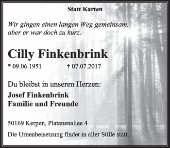Anzeige von Cilly Finkenbrink von  Sonntags-Post 