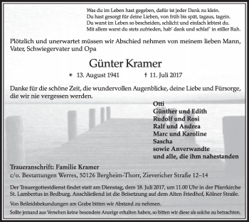 Anzeige von Günter Kramer von  Sonntags-Post 