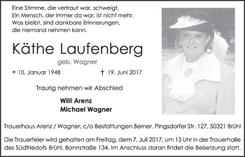 Anzeige von Käthe Laufenberg von  Schlossbote/Werbekurier  Extra Blatt 