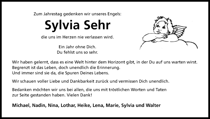  Traueranzeige für Sylvia Sehr vom 12.07.2017 aus Kölner Stadt-Anzeiger / Kölnische Rundschau / Express