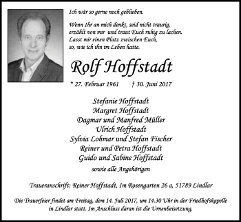 Anzeige von Rolf Hoffstadt von Kölner Stadt-Anzeiger / Kölnische Rundschau / Express