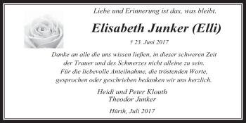 Anzeige von Elisabeth Junker von  Wochenende 