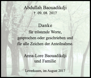 Anzeige von Abdullah Baouadikdji von Kölner Stadt-Anzeiger / Kölnische Rundschau / Express