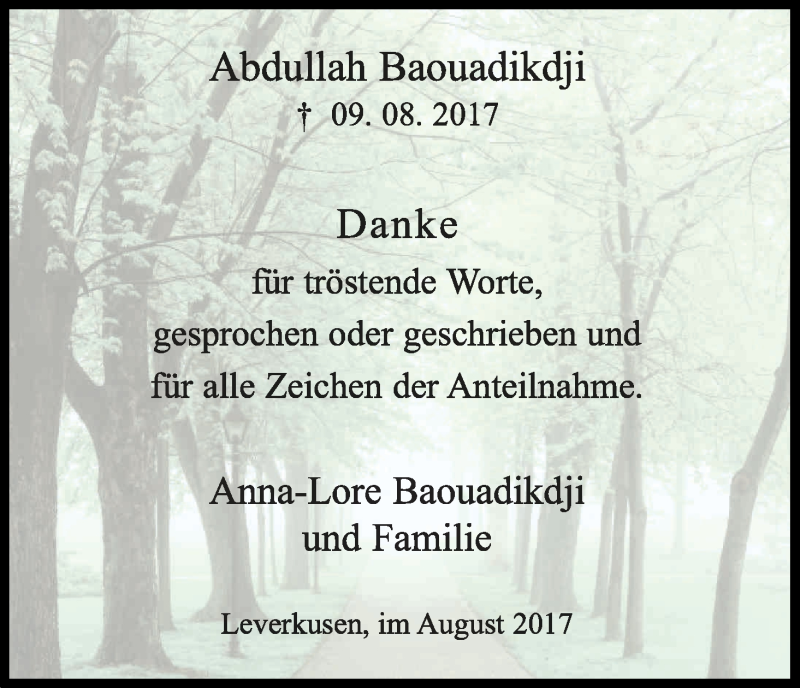  Traueranzeige für Abdullah Baouadikdji vom 19.08.2017 aus Kölner Stadt-Anzeiger / Kölnische Rundschau / Express