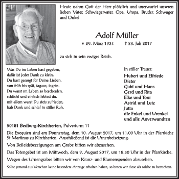 Anzeige von Adolf Müller von  Sonntags-Post 