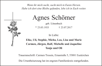 Anzeige von Agnes Schömer von  Blickpunkt Euskirchen 