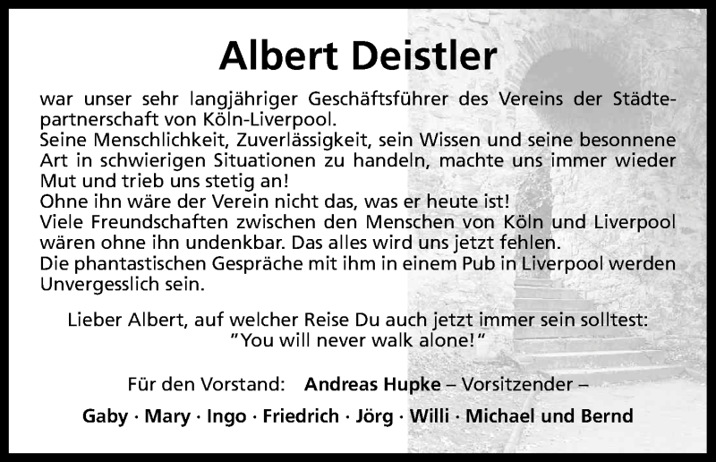  Traueranzeige für Albert Deistler vom 24.08.2017 aus Kölner Stadt-Anzeiger / Kölnische Rundschau / Express