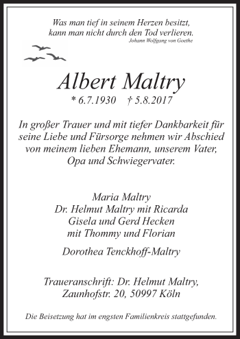 Anzeige von Albert Maltry von  Schlossbote/Werbekurier 