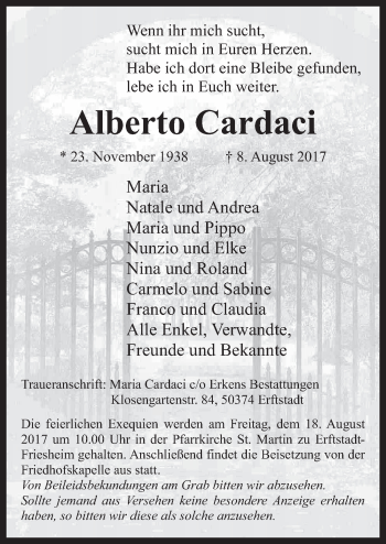 Anzeige von Alberto Cardaci von  Werbepost 