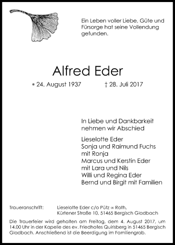 Anzeige von Alfred Eder von Kölner Stadt-Anzeiger / Kölnische Rundschau / Express