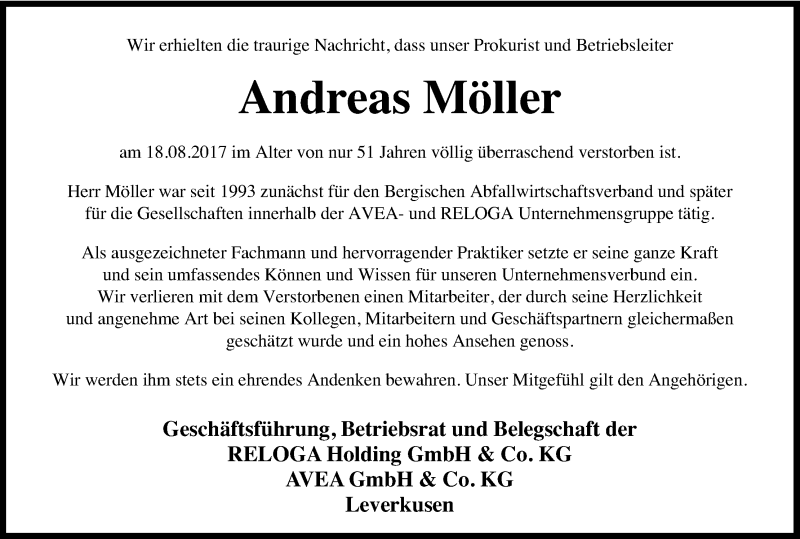  Traueranzeige für Andreas Möller vom 26.08.2017 aus Kölner Stadt-Anzeiger / Kölnische Rundschau / Express