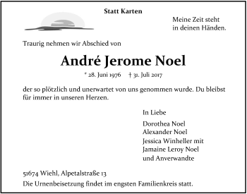 Anzeige von André Jerome Noel von  Anzeigen Echo 