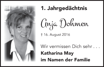 Anzeige von Anja Dohmen von  Schlossbote/Werbekurier 