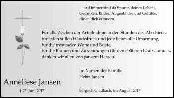 Anzeige von Anneliese Jansen von Kölner Stadt-Anzeiger / Kölnische Rundschau / Express