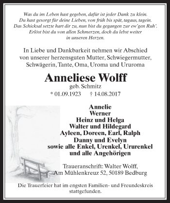 Anzeige von Anneliese Wolff von  Werbepost 