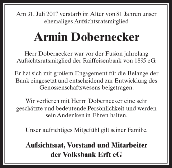 Anzeige von Armin Dobernecker von  Wochenende 