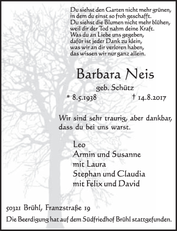 Anzeige von Barbara Neis von  Schlossbote/Werbekurier 