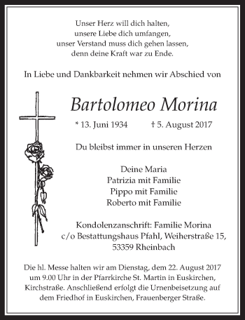 Anzeige von Bartolomeo Morina von  Blickpunkt Euskirchen 