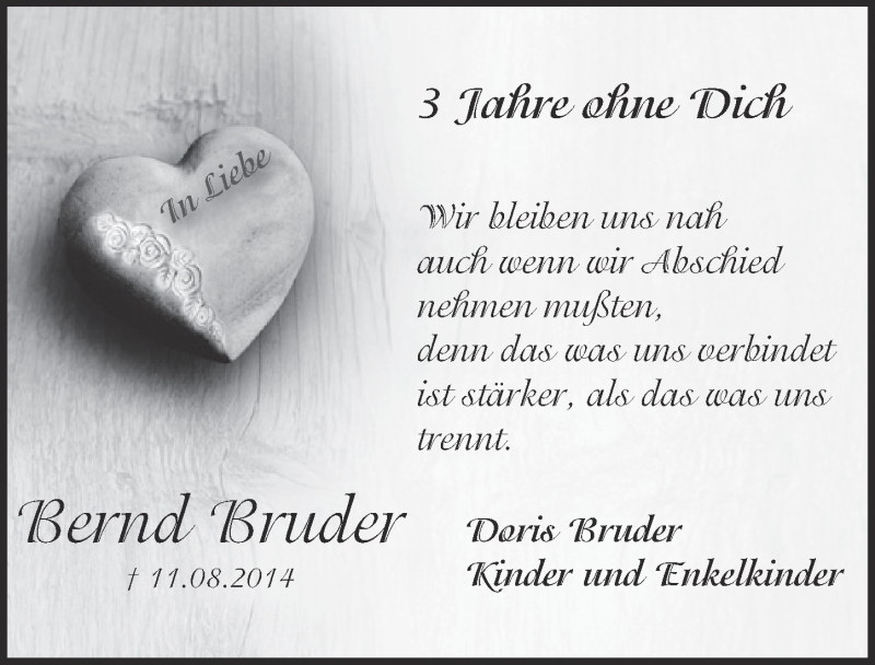  Traueranzeige für Bernd Bruder vom 18.07.2023 aus  Kölner Wochenspiegel 
