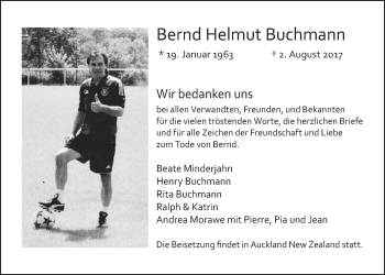Anzeige von Bernd Helmut Buchmann von  Schaufenster/Blickpunkt 
