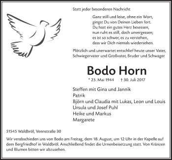 Anzeige von Bodo Horn von  Lokalanzeiger 