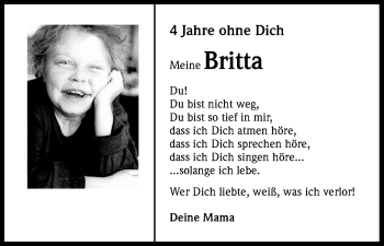 Anzeige von Britta  von Kölner Stadt-Anzeiger / Kölnische Rundschau / Express