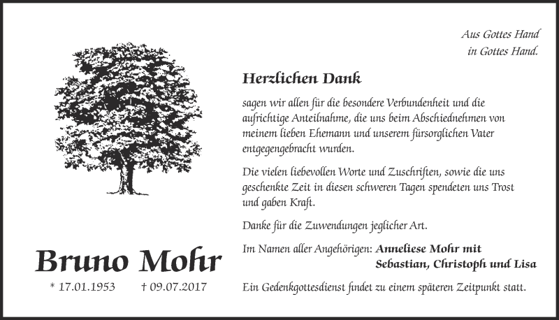  Traueranzeige für Bruno Mohr vom 26.08.2017 aus  Blickpunkt Euskirchen 