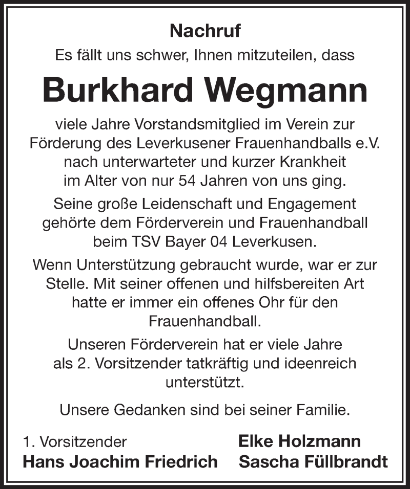 Traueranzeige für Burkhard Wegmann vom 09.08.2017 aus  Lokale Informationen 